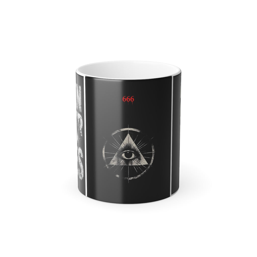 Occult Eye Color-Changing Mug — 11oz Morphing Ceramic with '666' Pyramid Design